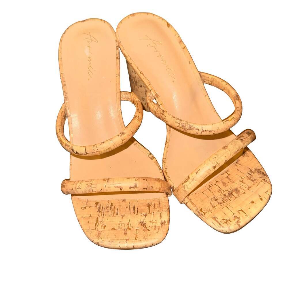 Aronmi Women's Cork Block Heel Square Toe Mule Sandals Size 5